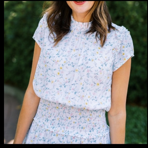 Gibsonlook THE MILLER AFFECT HIGH NECK RUFFLE DRESS size L color toscana white - Picture 3 of 16